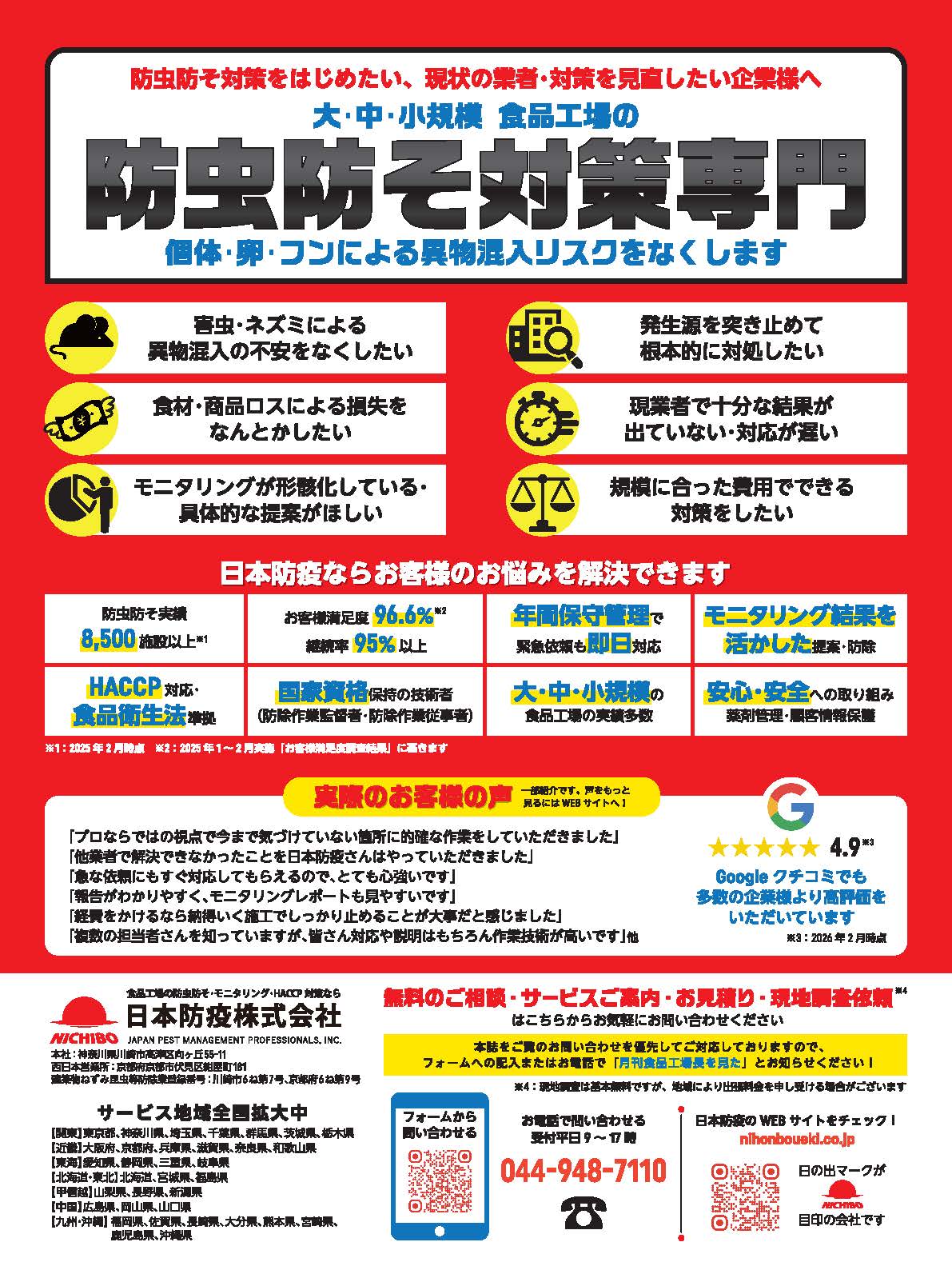 大・中・小規模工場の防虫防そ対策専門